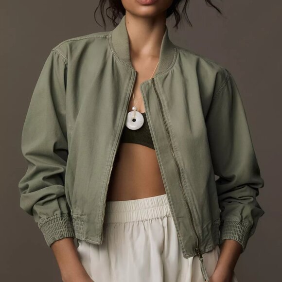 Anthropologie Pilcro Canvas Cropped Bomber Jacket - Picture 1 of 16